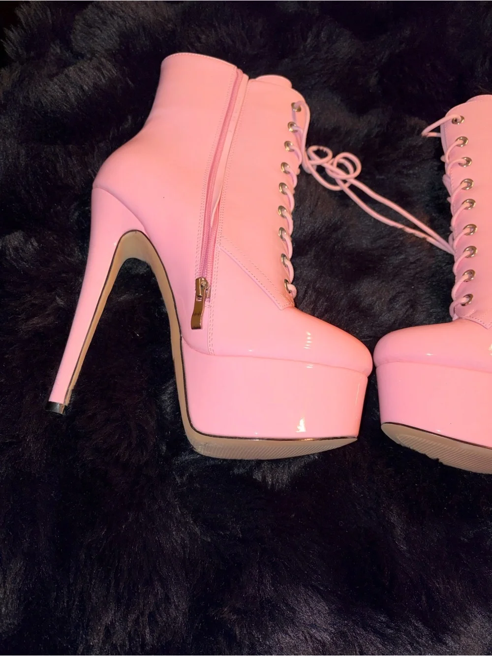 NEW Pink Patent Lace-Up Platform Stiletto Ankle Boots | Side Zip | Size 8.5
